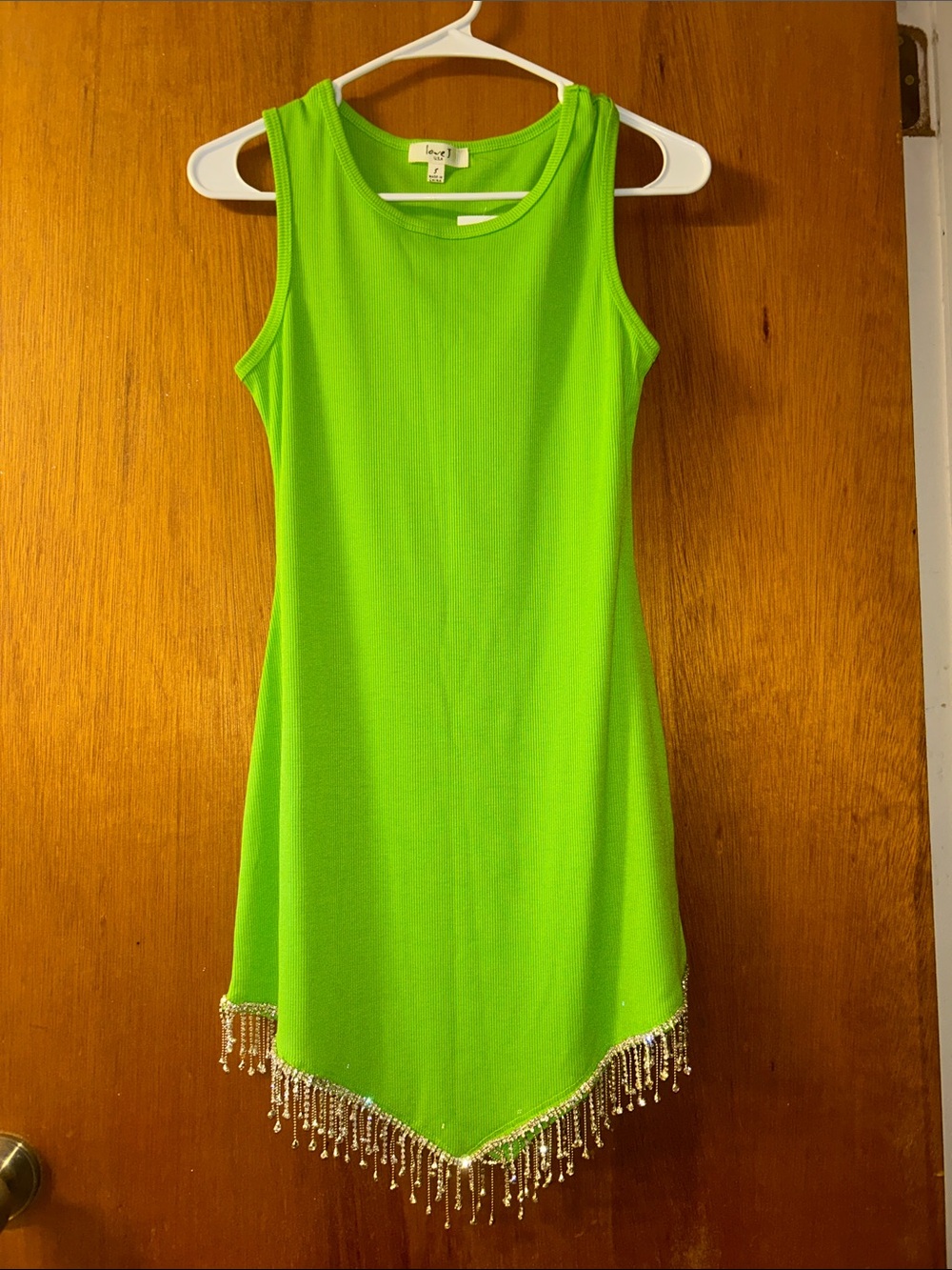 Love Tree Neon Green Beaded-Hem Sleeveless Asymmetrical Dress